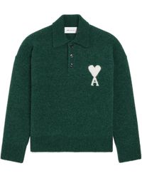 Ami Paris - Ami Ami De Coeur Knitted Polo Shirt - Lyst