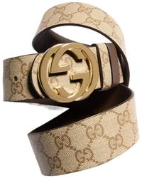 Gucci - Logo Plaque Monogrammed Belt - Lyst