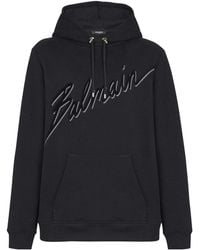 Balmain - Flocked-Logo Drawstring Hoodie - Lyst