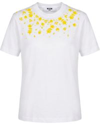 MSGM - Floral Embroidered T-Shirt - Lyst