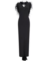 Blumarine - Long Jersey Dress With Deep Neckline And Marabou Details - Lyst