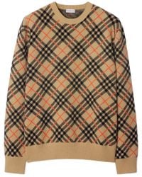 Burberry - Checked Knitted Crewneck Jumper - Lyst