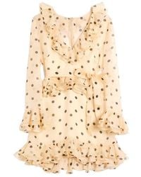 Valentino - Polka Dot-Printed V-Neck Ruffled Dress - Lyst