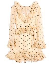 Valentino - Polka Dot-Printed V-Neck Ruffled Dress - Lyst