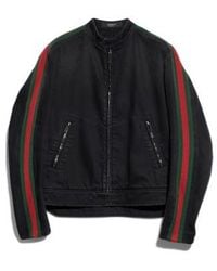 Gucci - Web Detailed Denim Biker Jacket - Lyst