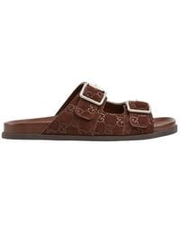 Gucci - Logo Embossed Leather Slides - Lyst