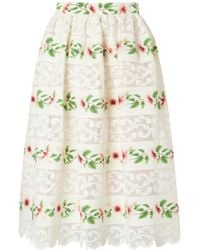 Oscar de la Renta - Floral-Print Lace-Trimmed Cotton-Blend Midi Skirt - Lyst