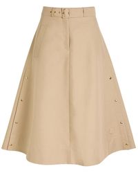 Moncler - Belted Cotton-Poplin Midi Skirt - Lyst