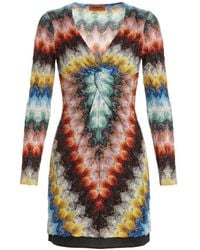 Missoni - V-Neck Patterned Mini Dress - Lyst