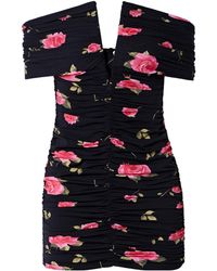 Magda Butrym - Off-The-Shoulder Ruched Floral-Print Stretch-Jersey Mini Dress - Lyst