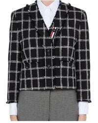Thom Browne - Checked Tweed Cropped Blazer - Lyst