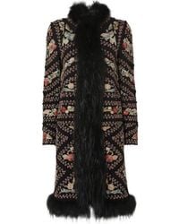 Fendi - Embroidered Tulle Coat With Fox Fur Trim - Lyst