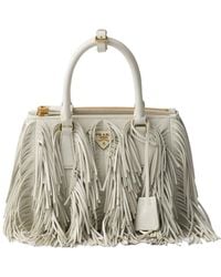Prada - Galleria Small Leather Bag With Fringe - Lyst