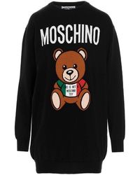 Moschino - Logo-Print Bear-Motif Sweater Dress - Lyst