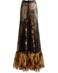 Etro - Silk Maxi Skirt With Lace And Floral Motif - Lyst