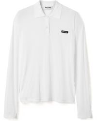 miumiu ミュウミュウ Ribbed jersey polo shirt White Ribbed Jersey Polo Shirt | Miu Miu