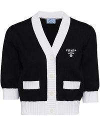 Prada - Logo-Embroidered Cropped Cotton Cardigan - Lyst