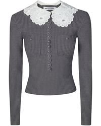 Self-Portrait - Fitted Ribbed Knit Scalloped Collar Top - Lyst