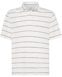 Brunello Cucinelli - Striped Linen-Cotton Polo Shirt - Lyst