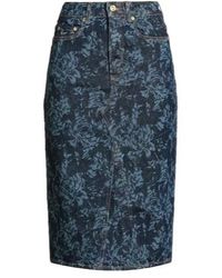 Ganni - Denim Printed Pencil Skirt - Lyst