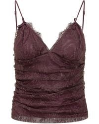 Pinko - V-Neck Lace Ruched Top - Lyst