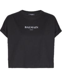 Balmain - Logo Printed Cropped T-Shirt - Lyst