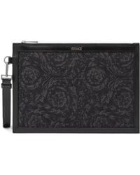 Versace - Logo-Printed Zipped Clutch Bag - Lyst