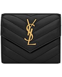 Saint Laurent - Logo-Plaque Quilted Wallet - Lyst