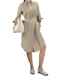 Brunello Cucinelli - Broderie-Anglaise Belted Midi Shirt Dress - Lyst