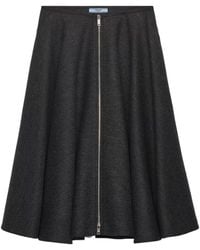 Prada - Double Wool Midi-Skirt - Lyst