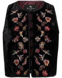 Etro - Cropped Velvet Waistcoat With Embroidery And Beads - Lyst