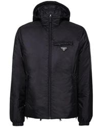 Prada - Logo Plaque Hooded Puffer Jacket - Lyst