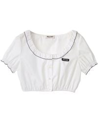 Miu Miu - Cotton Embroidered Crop Top - Lyst