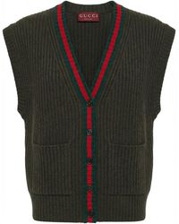Gucci - Web Detailed Rib Felted Cardigan Vest - Lyst