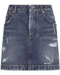 Dolce & Gabbana - Ripped Mini Denim Skirt - Lyst