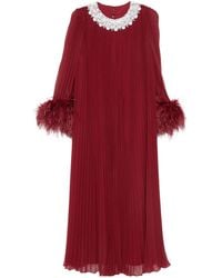 Self-Portrait Feather-Trimmed Chiffon Midi Dress in Pink | Lyst