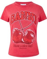 Ganni - Cherry Print Short Sleeve T-Shirt - Lyst