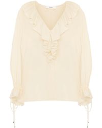 Chloé - Chloé Ruffled V-Neck High-Low Top - Lyst