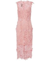 Monique Lhuillier - Floral Lace Guipure Midi Dress - Lyst
