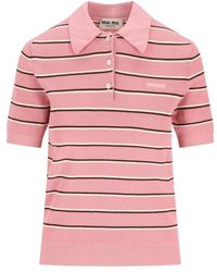 Miu Miu - Striped Cotton Polo Shirt - Lyst