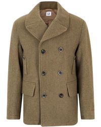C.P. Company - Double-Breasted Peacoat Jacket - Lyst
