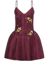 ShuShu/Tong - Bead And Sequin-Embellished Plissé Linen-Blend Mini Dress - Lyst