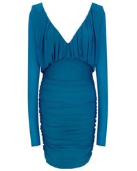 Saint Laurent - V-Neck Draped Long-Sleeved Dress - Lyst