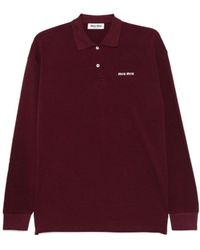 Miu Miu - Logo-Embroidered Piqué Long-Sleeved Polo Shirt - Lyst
