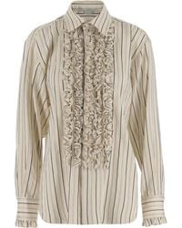 Stella McCartney - Ruffle Detailed Striped Shirt - Lyst