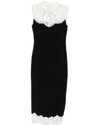 Self-Portrait - Lace-Trimmed Bow-Detail Midi Dress - Lyst