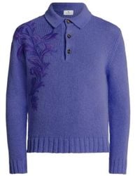 Etro - Knit Cotton Polo Shirt With Floral Embroidery - Lyst