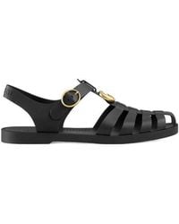 Gucci - Gg Logo Plaque Buckle Straps Sandals - Lyst