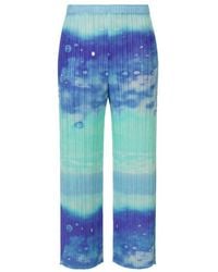 Pleats Please Issey Miyake - Pleated Abstract-Print Trousers - Lyst