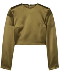 Adam Lippes - Keira Cropped Silk-Charmeuse Top - Lyst